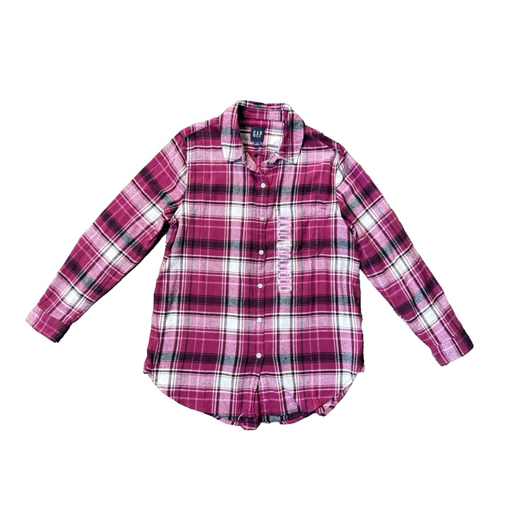 Gap Womens Size Small Plaid Pink And White Flannel Button Up Shirt Long Sleeve
